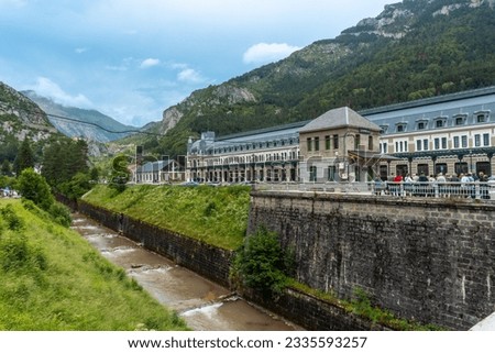 View of the old Canfranc train station in the Aragonese Pyrenees. Spain