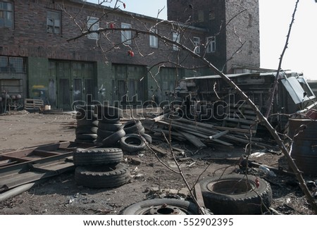 View of  old car on dump trucks, Baltiysk, Russia
