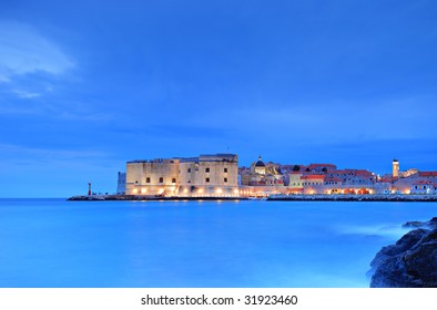 A View Of An Old City Of Dubrovnik By Night