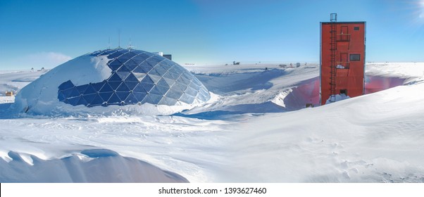 View Of Old Dome Base At American Amundsen-Scott South Pole Station In Antarctica