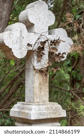 View Of The Old Grave Stone Cross Close-up