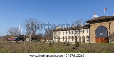 View of old historical train station building of Edirne, Turkey