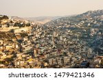 View from the old Jersalem city walls on houses on a hill in the residential area in East-Jerusalem.