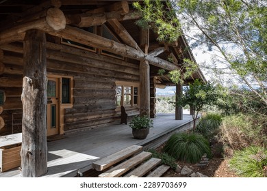 View of an old log cabin