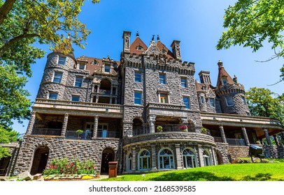 View of the old mansion. Beautiful old stone mansion. Mansion park scene in summer. Mansion in summer