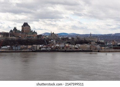 View Of The Old Quebec City And The Frontenac Castle From The South Shore Of The St Lawrence River At Levis.