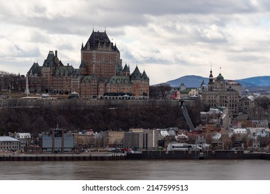 View Of The Old Quebec City And The Frontenac Castle From The South Shore Of The St Lawrence River At Levis.