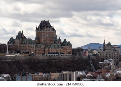 View Of The Old Quebec City And The Frontenac Castle From The South Shore Of The St Lawrence River At Levis.