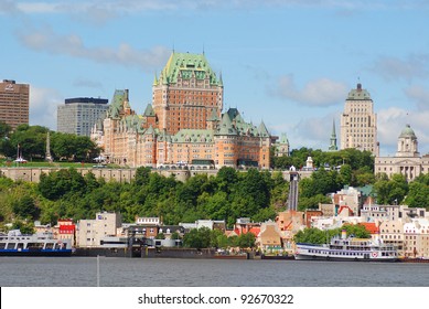 View Of Old Quebec And The Château Frontenac, Quebec, Canada. It Was Designated A National Historic Site Of Canada During 1980. The Site Was The Residence Of The British Governors Of Lower Canada.