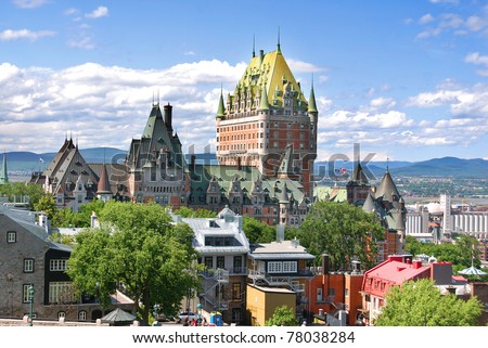 View of old Quebec and the Château Frontenac, Quebec, Canada. It was designated a National Historic Site of Canada during 1980. the site was the residence of the British governors of Lower Canada.