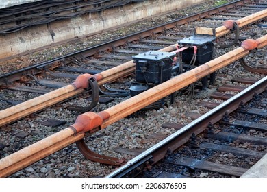 View Of The Old Rails On The Kyiv Metro. Ukraine.