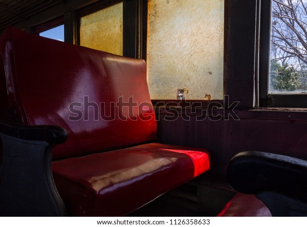 View of an old tourist\
train seat.