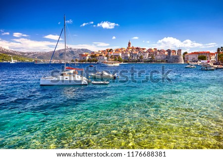 The View at old town center in Korcula, popular touristic destination in Mediterranean, Croatia Europe