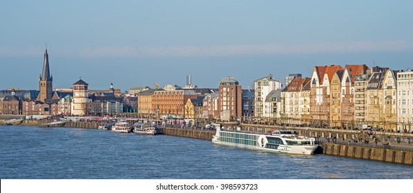 View Of The Old Town Of Dusseldorf At The River Rhine In Germany