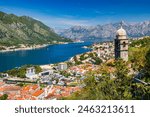 View of the old town of Kotor, Montenegro. Bay of Kotor bay is one of the most beautiful places on Adriatic Sea. Historical Kotor Old town and the Kotor bay of Adriatic sea, Montenegro.