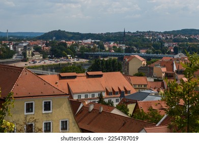 View of the old town roofs and Elbe river from Albrechtsburg castle hill. Meissen, Saxony, Germany - Shutterstock ID 2254787019