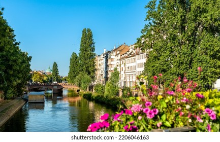 View Of The Old Town Of Strasbourg With Flowers In Alsace, France