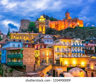 View Of The Old Town Of Tbilisi, Georgia After Sunset