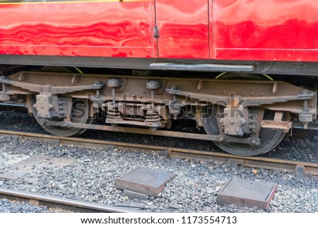 View of an old train carrage wheel bogie