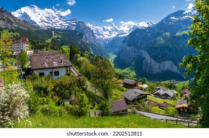 View On Alpine Village Wengen In Switzerland