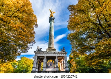 View On Angel Of Piece Statue In Autumn, Munich