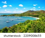 View on the Anse Lazio beach in the island Praslin, Seychelles, Indian Ocean, Africa.