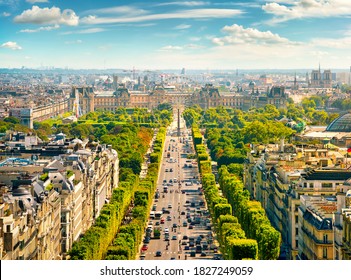 View On Avenue Des Champs Elysees From Arc De Triomphe In Paris, France