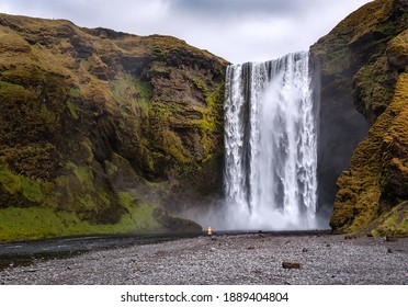 view on beautiful Skogafoss waterfall in Iceland