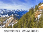 View on beautiful swiss Alps as seen from mount Stanserhorn in canton of Nidwalden in Switzerland