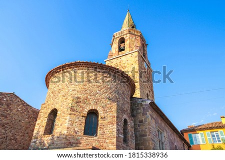 View on the bell tower of the Frejus Cathedral on a sunny day.