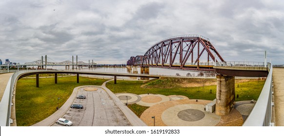 View On Big Four Bridge And Ohio River In Louisville At Daytime In Spring