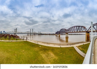 View On Big Four Bridge And Ohio River In Louisville At Daytime In Spring