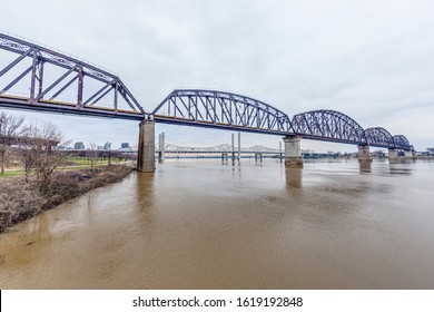 View On Big Four Bridge And Ohio River In Louisville At Daytime In Spring