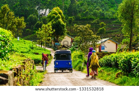 View on blue Tuk Tuk on the way to tea plantation in Haputale, Sri Lanka
