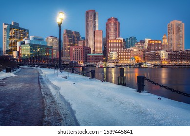 View On Boston City Center At Winter Night