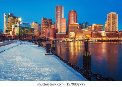 View On Boston City Center At Winter Night