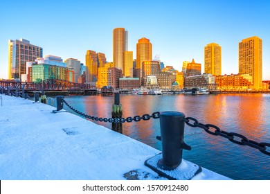 View On Boston City Center At Sunrise In Winter