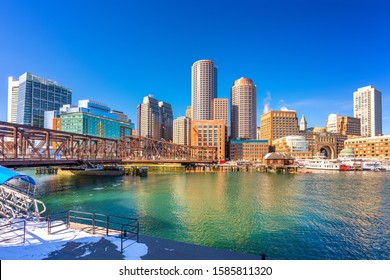 View On Boston City Center At Sunrise In Winter