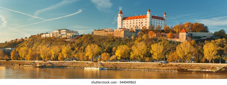 View On Bratislava Castle And River Danube In Autumn,Slovakia