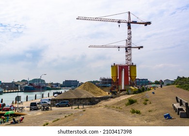 View On The Breskens Beton Building Site With Concrete Equipment, Breskens, The Netherlands, 20 July, 2020