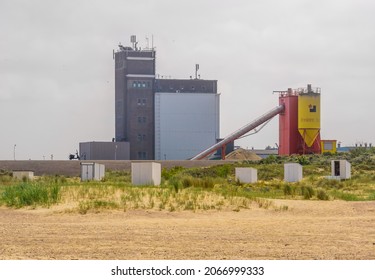 View On Breskens Beton Construction Site From The Beach, Concrete Working Equipment And Industry, Breskens, The Netherlands, 20 July, 2020