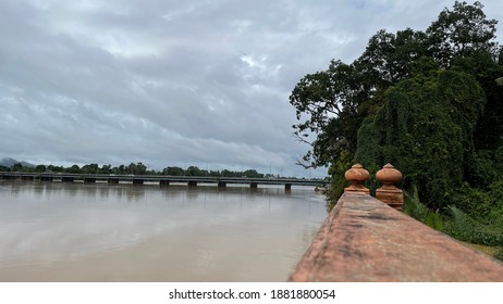 A View Of On A Bridge Cross Wide River Called Terengganu River At Kuala Terengganu, Malaysia.