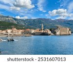 The view on Budva old town from the path to Mogren beach, Montenegro.