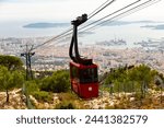 View on cable car to Mount Faron with the city in the background, Toulon, France