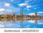 View on the Cairo Tower at cloudy day, Gezira island in the Nile, Egypt
