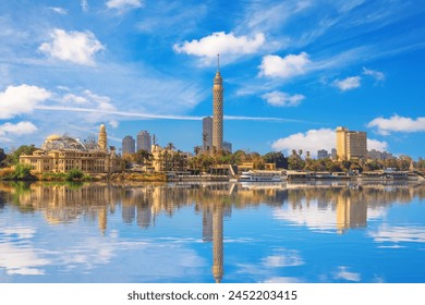 View on the Cairo Tower at cloudy day, Gezira island in the Nile, Egypt - Powered by Shutterstock