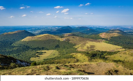 View On The Chaine Des Puys Volcanoes Range From The Top Of The Puy De Dome, The Most Famous Volcano This Range, In Auvergne, France