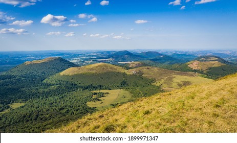 View On The Chaine Des Puys Volcanoes Range From The Top Of The Puy De Dome, The Most Famous Volcano This Range, In Auvergne, France