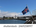 View on city Reykjavik in Iceland from boat
