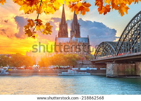 View on Cologne at sunset
